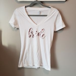 Bride v-neck tee with rose gold lettering